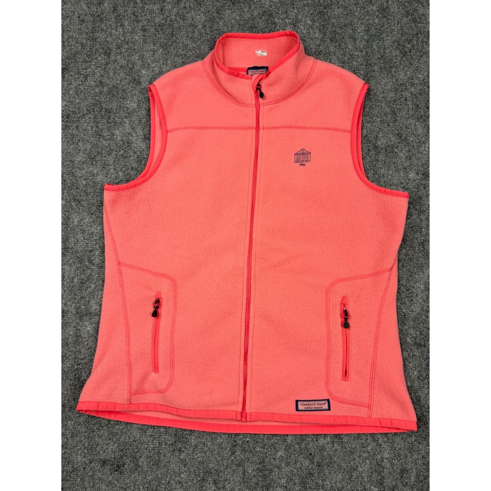 Vineyard Vines Womens Fleece Vest Coral Pink Full Zip Logo Size Large
